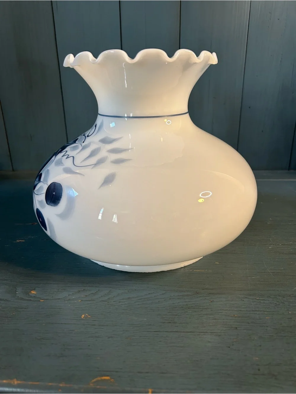 Vintage Blue and White Fruit Motif Handprinted Glass Lampshade-Gone w/ The Wind